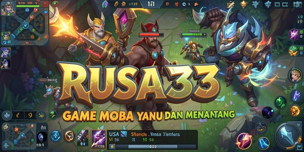 Tampilan gameplay seru RUSA33 di arena pertarungan MOBA.