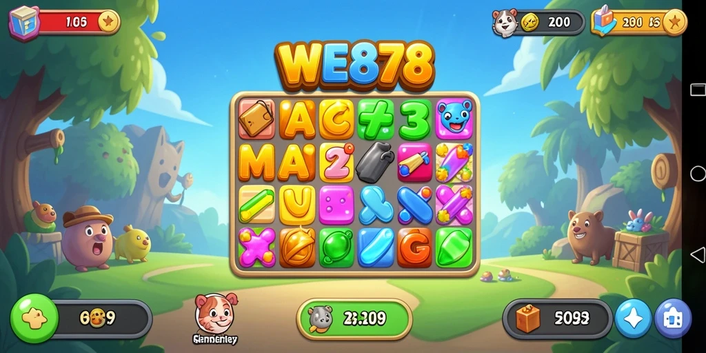 Tangkapan layar WE878 menunjukkan gameplay Match-3 yang menarik.